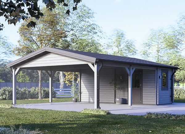 Carport aus Holz CLASSIC DUO PLUS 5,5 x 6 m mit Schuppen 2x6 m (44 mm) avp.ui.product_images.thumbnail 1