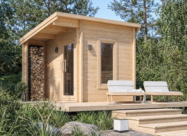 Holzsauna VIGOR 1 mit Veranda | Massivholz – 3,30×2,50 m, 6,65 m² thumbnail 1