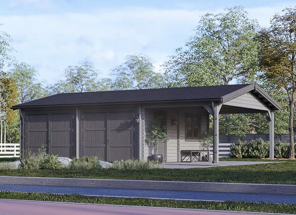 Doppelgarage aus Holz MULTI DUO (44 mm), 6x6 m mit Carport 3x6 m avp.ui.product_images.thumbnail 1