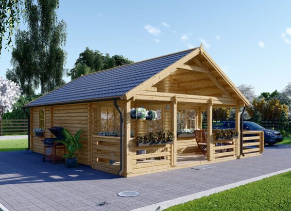 Kleines Holzhaus mit Schlafboden ANGERS (Isoliert, 44+44 mm), 36 m² + 18 m² Terrasse avp.ui.product_images.thumbnail 1