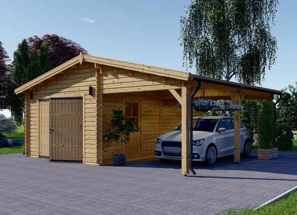 Holzgarage MULTI (44 mm), 4x6 m mit Carport 3x6 m avp.ui.product_images.thumbnail 1