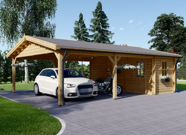 Carport aus Holz CLASSIC DUO PLUS 5,5 x 6 m mit Schuppen 2x6 m (44 mm) avp.ui.product_images.thumbnail 1