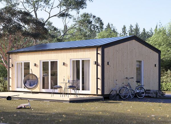 Mobilheim aus Holz ANGELA S (Isoliert, 44 mm + Holzverschalung), 6x9 m, 45 m² avp.ui.product_images.thumbnail 1