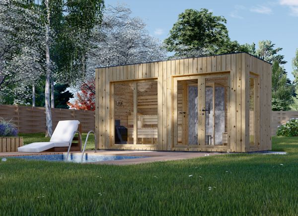 Gartensauna mit Vorraum DELLA (34 mm + Holzverschalung), 4,6 x 2,1 m, 7,2 m² avp.ui.product_images.thumbnail 1