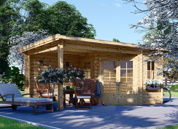 Gartenhaus aus Holz mit Anbau KATERINA (28 mm), 5x3 m, 7.5 m² + 7.5 m² avp.ui.product_images.thumbnail 1