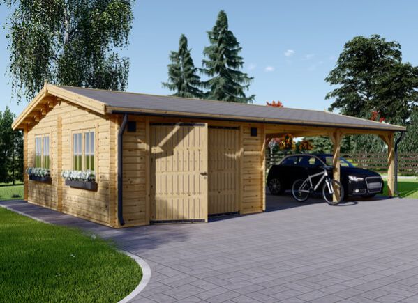 Holzgarage MULTI (44 mm), 4x6 m mit Doppelcarport 5,5x6 m avp.ui.product_images.thumbnail 1
