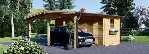 Carport aus Holz CLASSIC 3x6 m mit Schuppen, 2x6 m (44 mm)