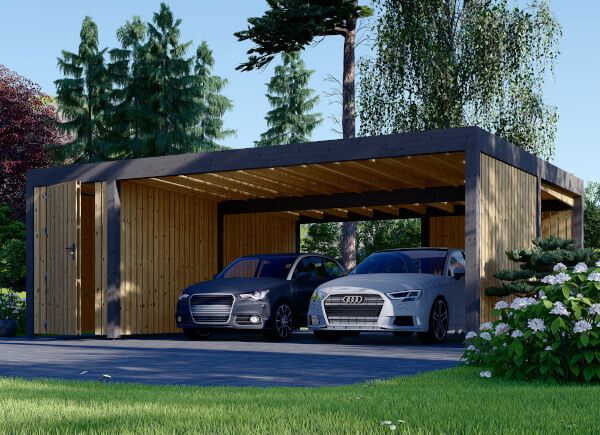 Carport aus Holz mit Schuppen und Seitenwand LUNA DUO F PLUS, 7,6x5,6 m avp.ui.product_images.thumbnail 1