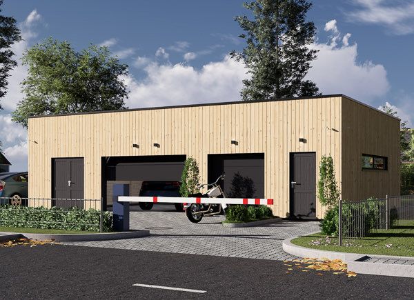  Doppelgarage aus Holz Mit Schuppen SILVIA S (34 mm + Holzverschalung), 12x8 m, 88 m² avp.ui.product_images.thumbnail 1