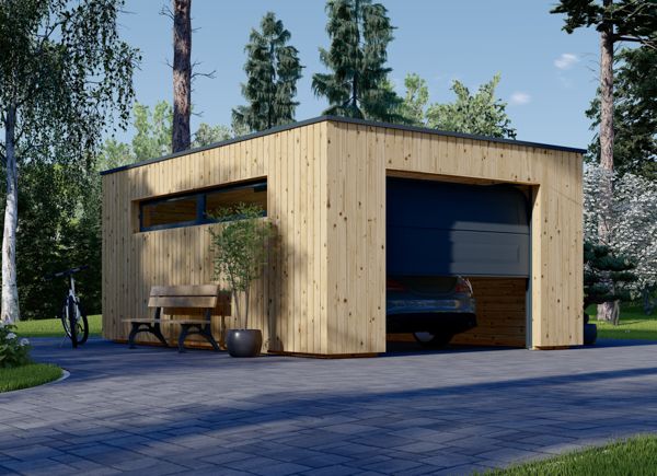 Holzgarage mit Flachdach SILVIA F (34 mm + Holzverschalung), 4x6 m, 24 m² avp.ui.product_images.thumbnail 1