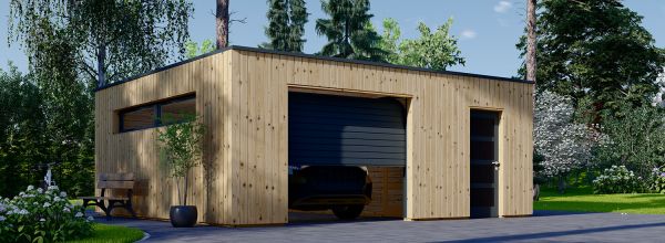 Holzgarage Mit Schuppen SILVIA F PLUS (34 mm + Holzverschalung), 6x6 m, 36 m²