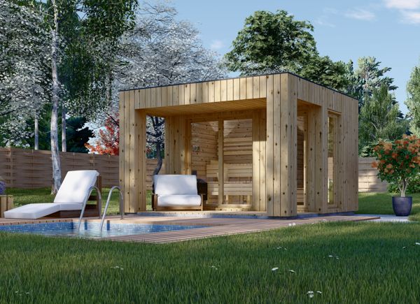 Gartensauna DELLA (34 mm + Holzverschalung), 3,6 x 2,1 m, 5,5 m² mit Terrasse 5,25 m² avp.ui.product_images.thumbnail 1