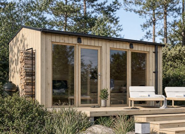 Holzsauna SERENE 2 mit Vorraum (Kiefer natur) – 4,5×2,5 m, 9,35 m² thumbnail 1