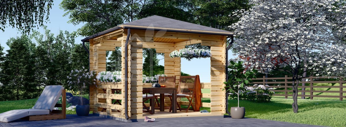 Gartenpavillon Aus Holz & Kunstseide – Dehnbar, Braun, Natürlicher Sichtschutz