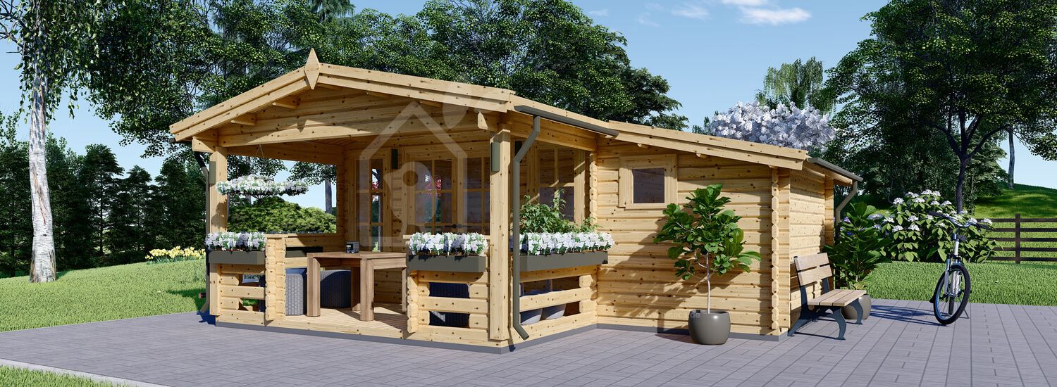 Gartenhaus aus Holz ISLA (44 mm), 6x5 m, 18 m² + 7 m² Terrasse visualization 1