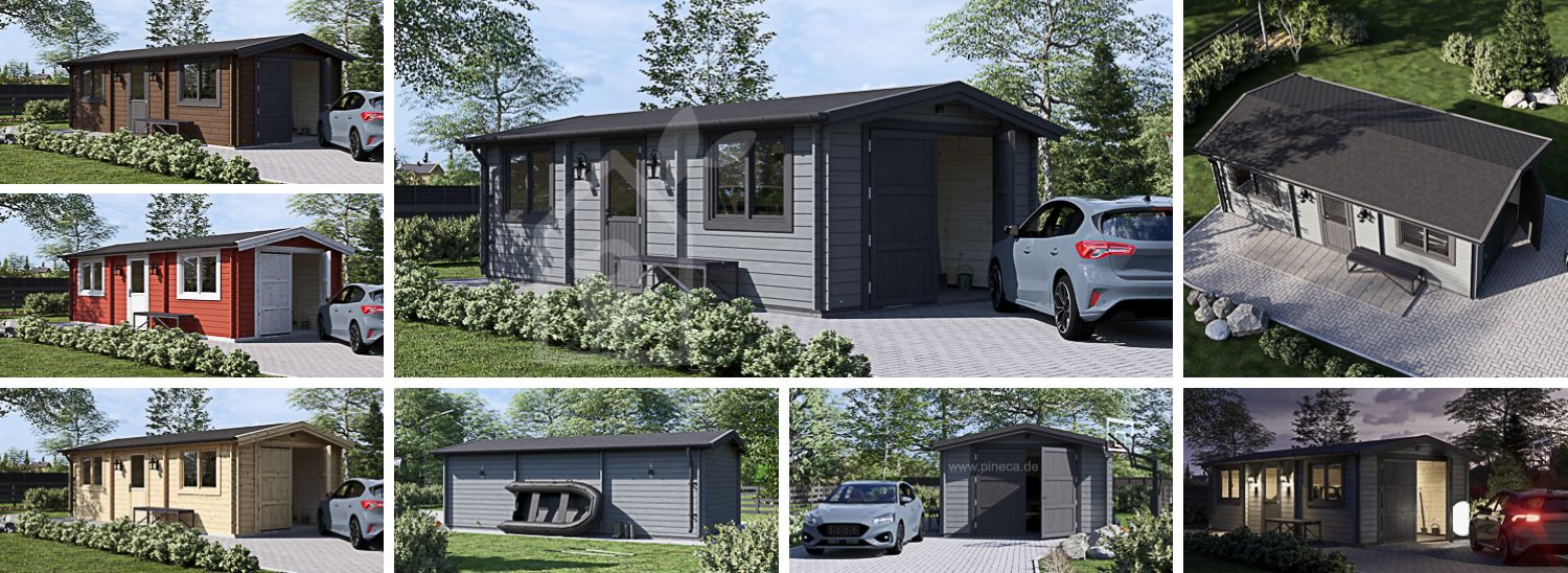 Holzgarage CLASSIC (44 mm), 4 x 7,5 m, 30 m² visualization 1