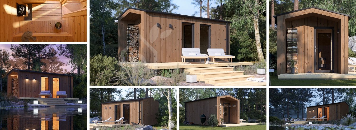 Gartensauna SERENE (34 mm + Holzverschalung), 5.3x2.5 m, 5 m² visualization 1