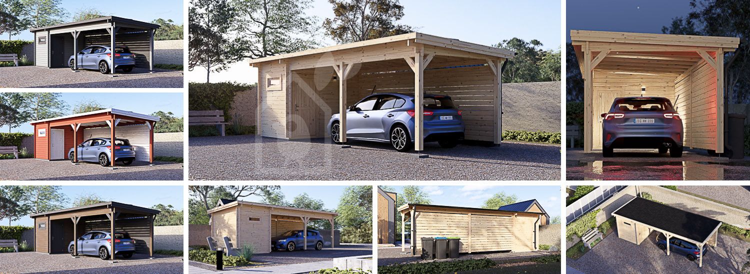 Carport aus Holz mit Schuppen MODERN, 8x3 m visualization 1