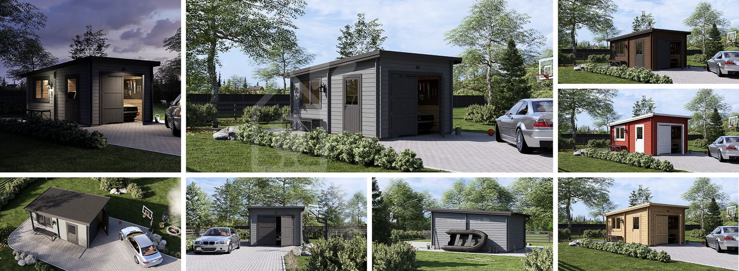 Holzgarage mit Flachdach MODERN (34 mm), 3,6x5,4 m, 20 m² visualization 1