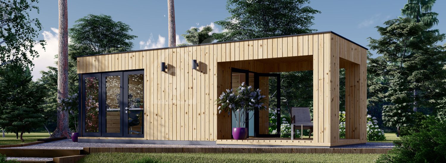 Gartenhaus aus Holz Mit Terrasse PREMIUM (Isoliert, 34 mm + Holzverschalung), 5x3 m, 15 m² + 9 m² visualization 1