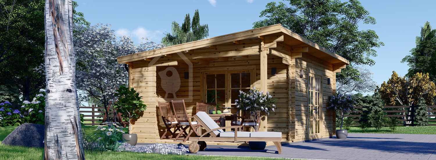 Gartenhaus aus Holz CARL (34 mm), 5x4 m, 20 m² + 8 m² Terrasse visualization 1