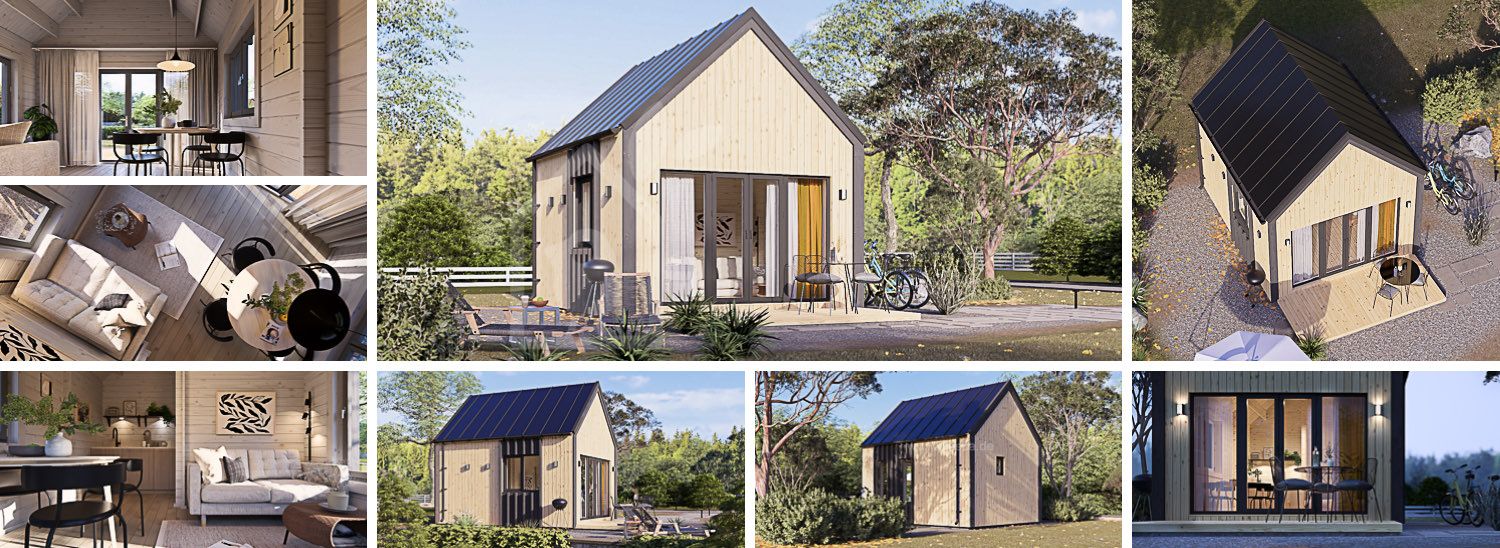 Holzhaus SALLY (Isoliert - RClass, 44 mm + Holzverschalung), 20 m² visualization 1