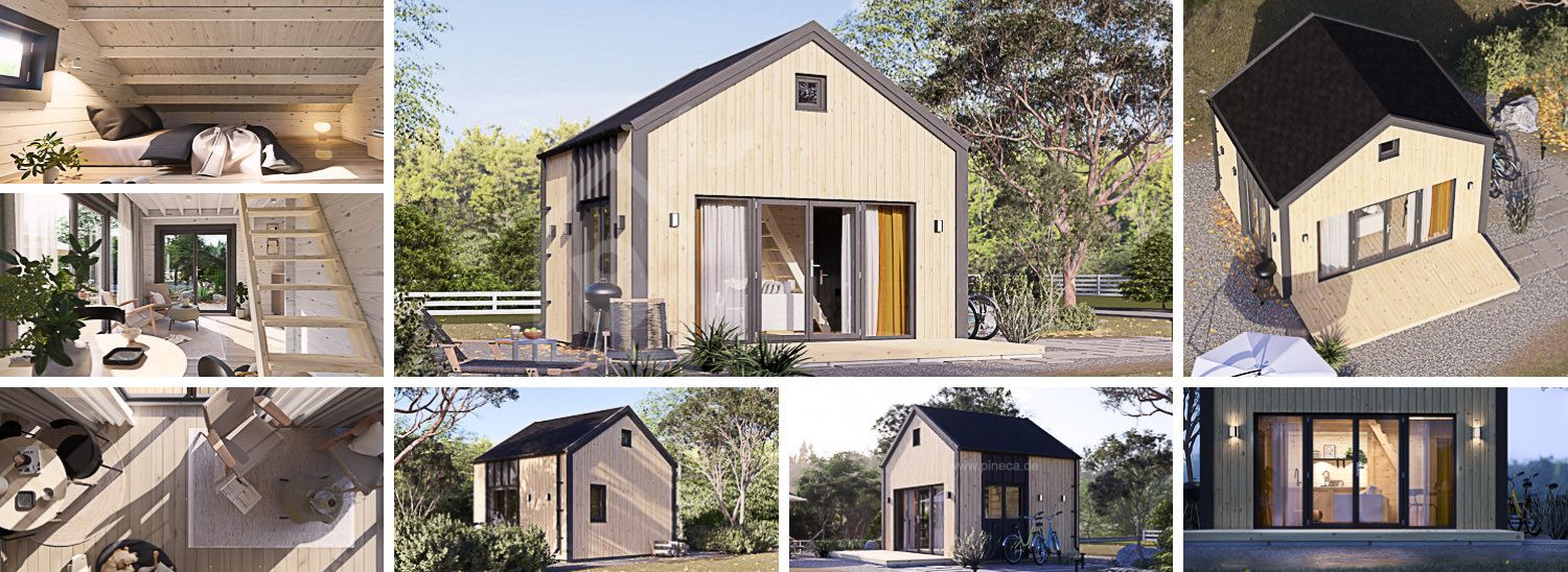 Kleines Holzhaus SARA (34 mm + Holzverschalung), 20 m² visualization 1