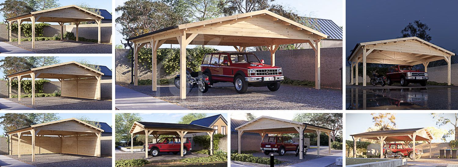 Carport aus Holz CLASSIC DUO, 6x6 m, 36 m² visualization 1