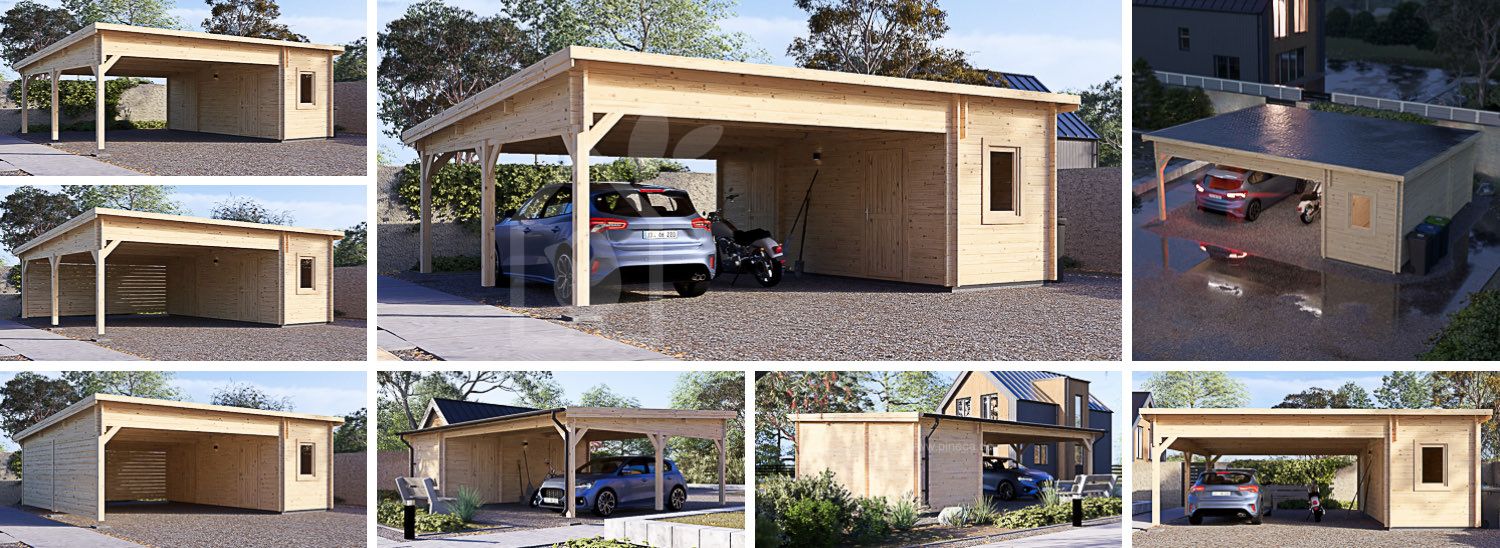 Carport aus Holz mit Schuppen MODERN DUO, 5.95x7.5 m visualization 1
