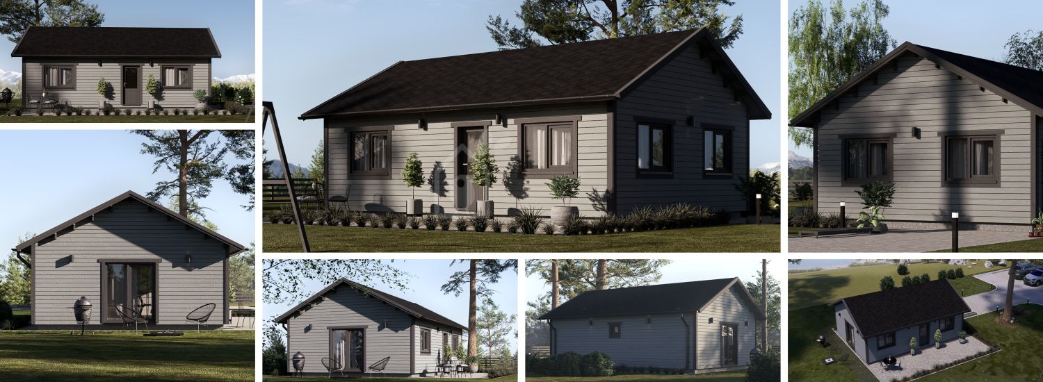 Holzhaus GRETA S (44 mm + Holzverschalung), 48 m² visualization 1