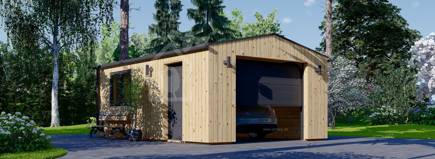 Holzgarage SILVIA (34 mm + Holzverschalung), 4x6 m, 24 m² visualization 1