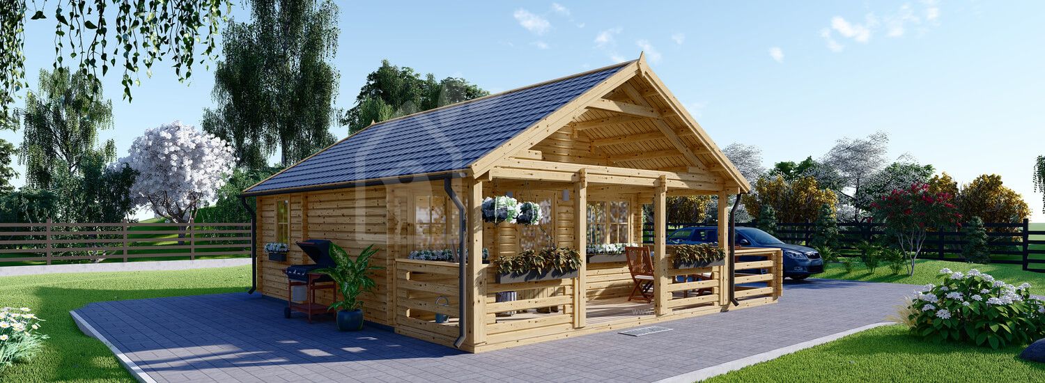 Kleines Holzhaus mit Schlafboden ANGERS (Isoliert, 44+44 mm), 36 m² + 18 m² Terrasse visualization 1