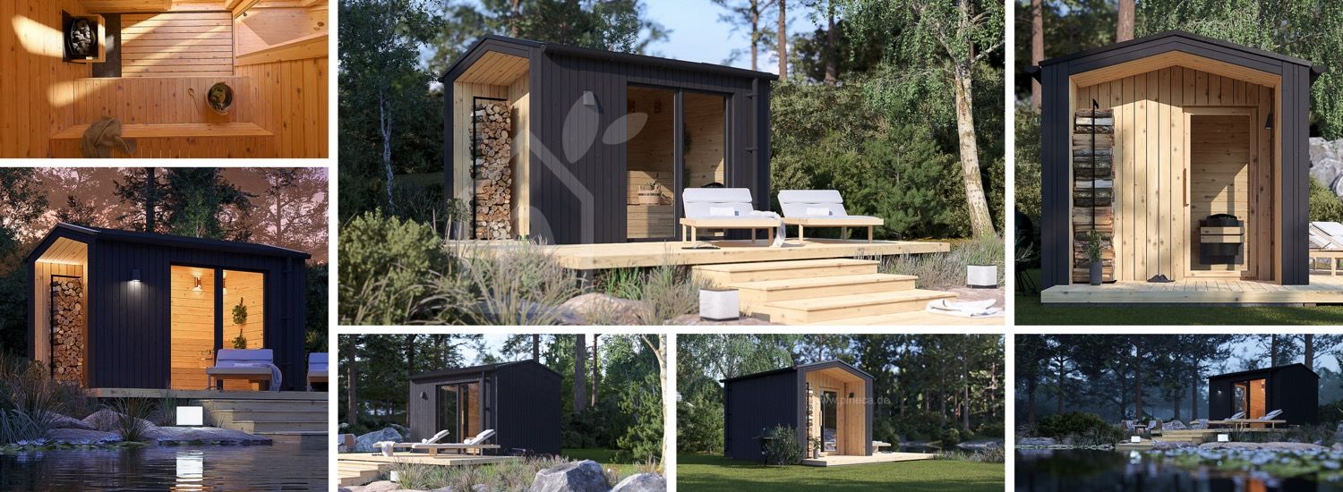 Gartensauna SERENE (34 mm + Holzverschalung), 3.3x2.5 m, 4.95 m² visualization 1