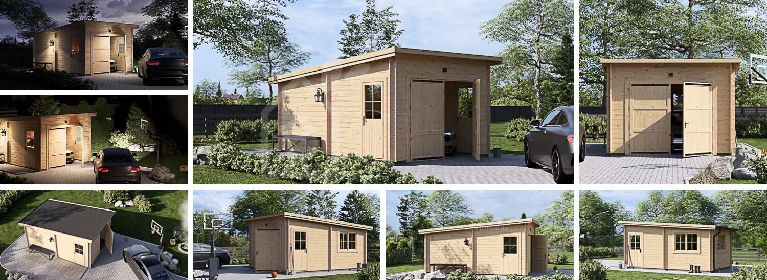 Holzgarage mit Flachdach MODERN S (44 mm), 3,6x5,4 m, 20 m² visualization 1