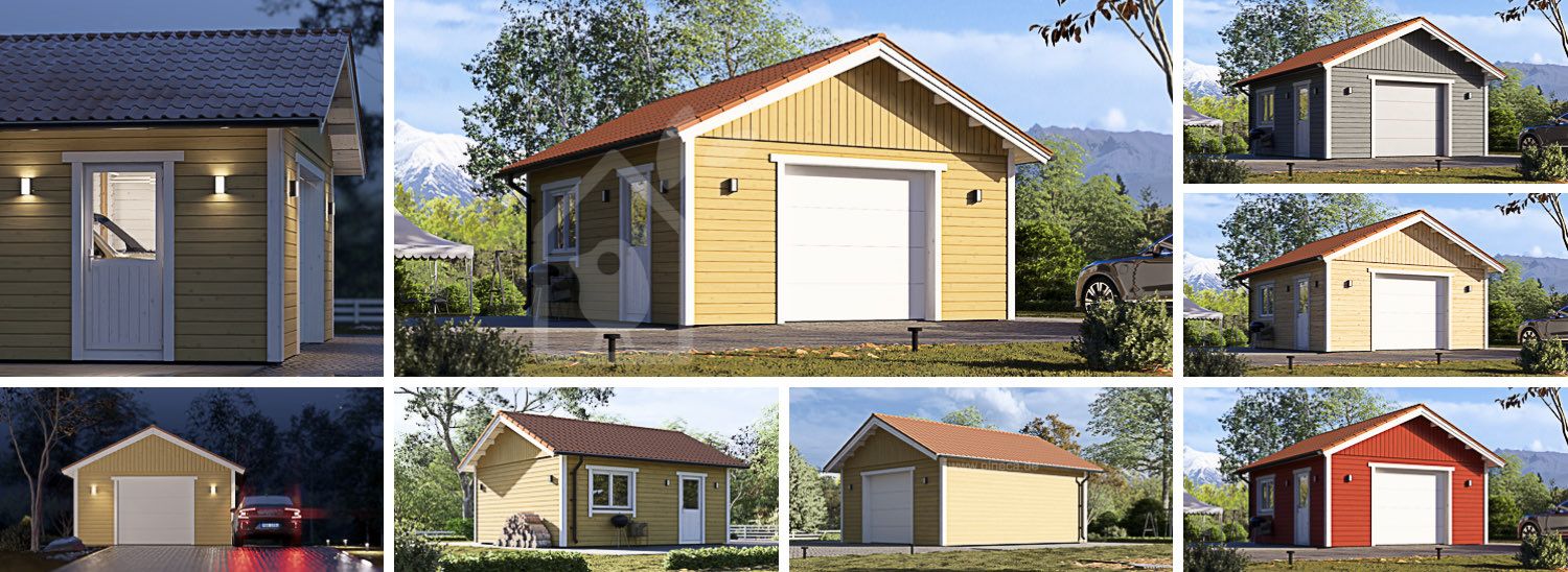 Holzgarage MIRA (66 mm + Holzverschalung), 5x6 m, 26 m² visualization 1