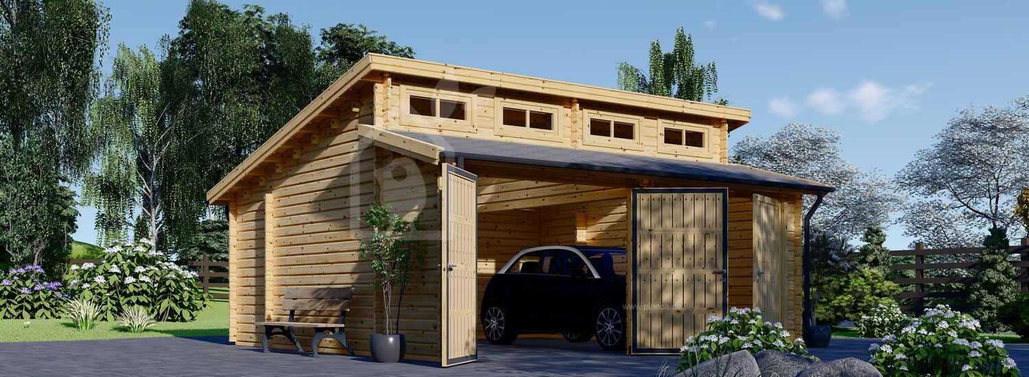 Doppelgarage aus Holz TWIN DUO (44 mm), 6x6 m, 36 m² visualization 1