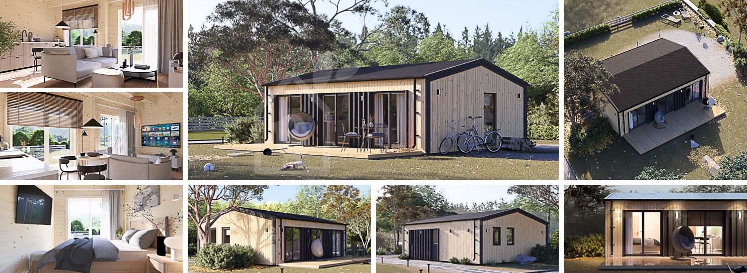 Holzhaus ANGELA (44 mm + Holzverschalung), 43 m² visualization 1