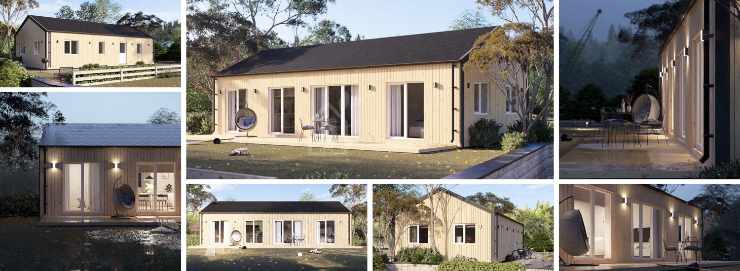 Holzhaus NICOLE S (Isoliert, 66 mm + Holzverschalung), 66 m² visualization 1