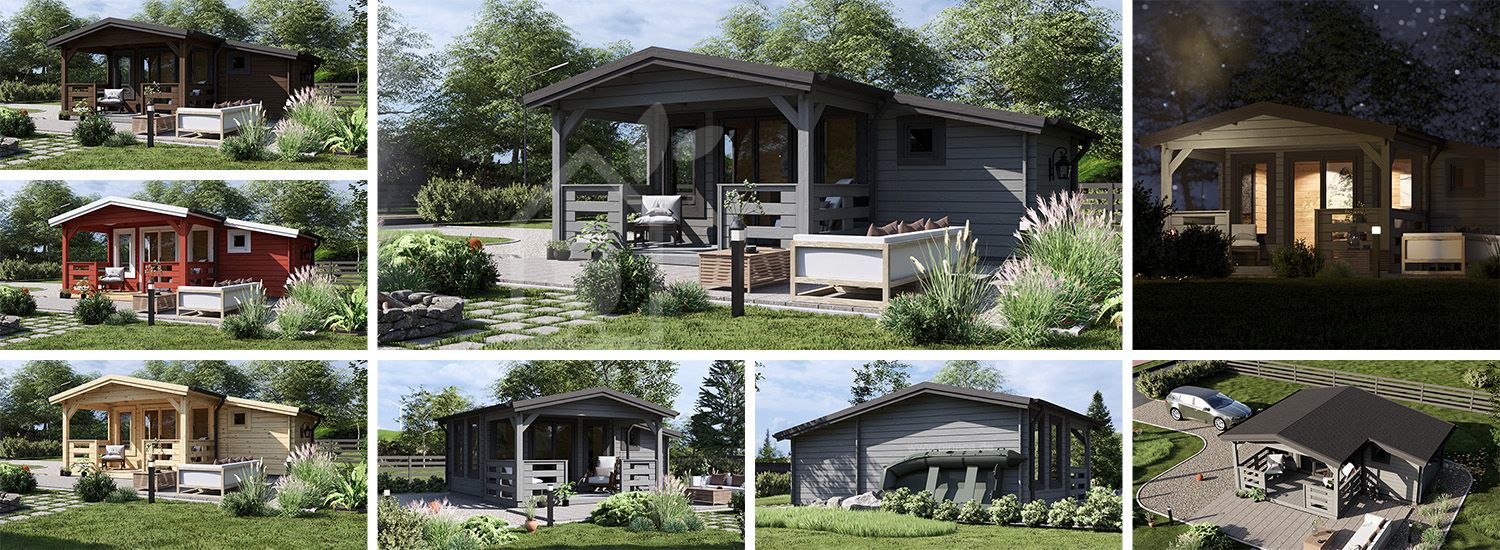 Gartenhaus aus Holz ISLA (34 mm), 6x5 m, 18 m² + 7 m² Terrasse visualization 1