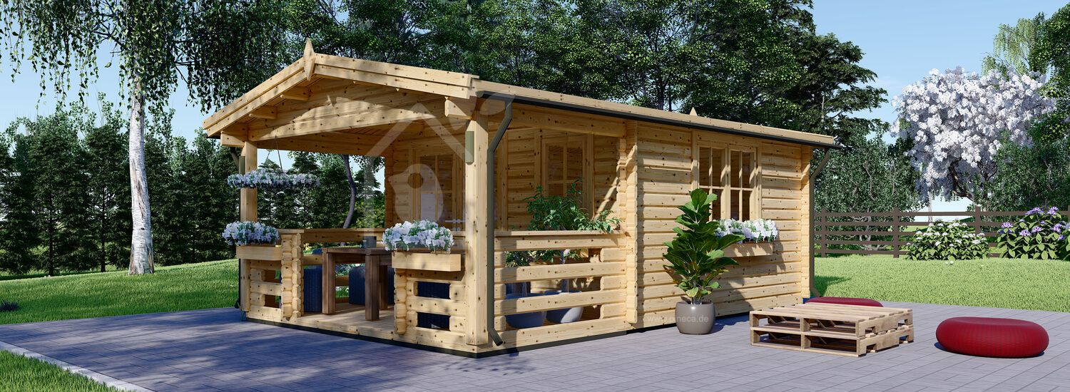 Gartenhaus aus Holz SHANON (66 mm), 4x5,75 m, 16 m² + 7 m² Terrasse visualization 1