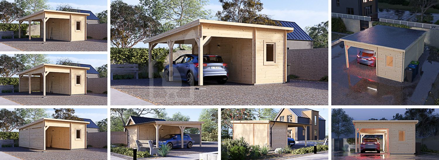 Carport aus Holz mit Schuppen MODERN, 5.95x5 m visualization 1