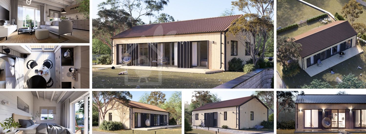 Holzhaus NICOLE (PREMIUM Isoliert, 66 mm + Holzverschalung), 68 m² visualization 1