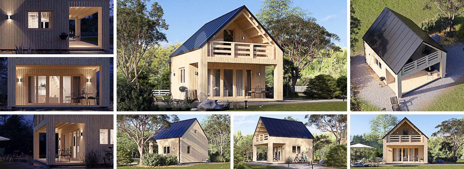 Holzhaus SARA S (44 mm + Holzverschalung), 27 m² visualization 1