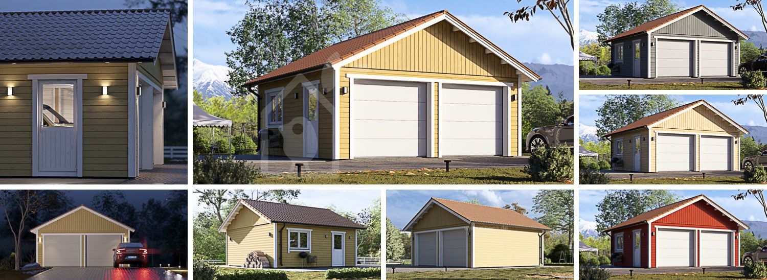 Holzgarage MIRA DUO (66 mm + Holzverschalung), 6x6 m, 31 m² visualization 1