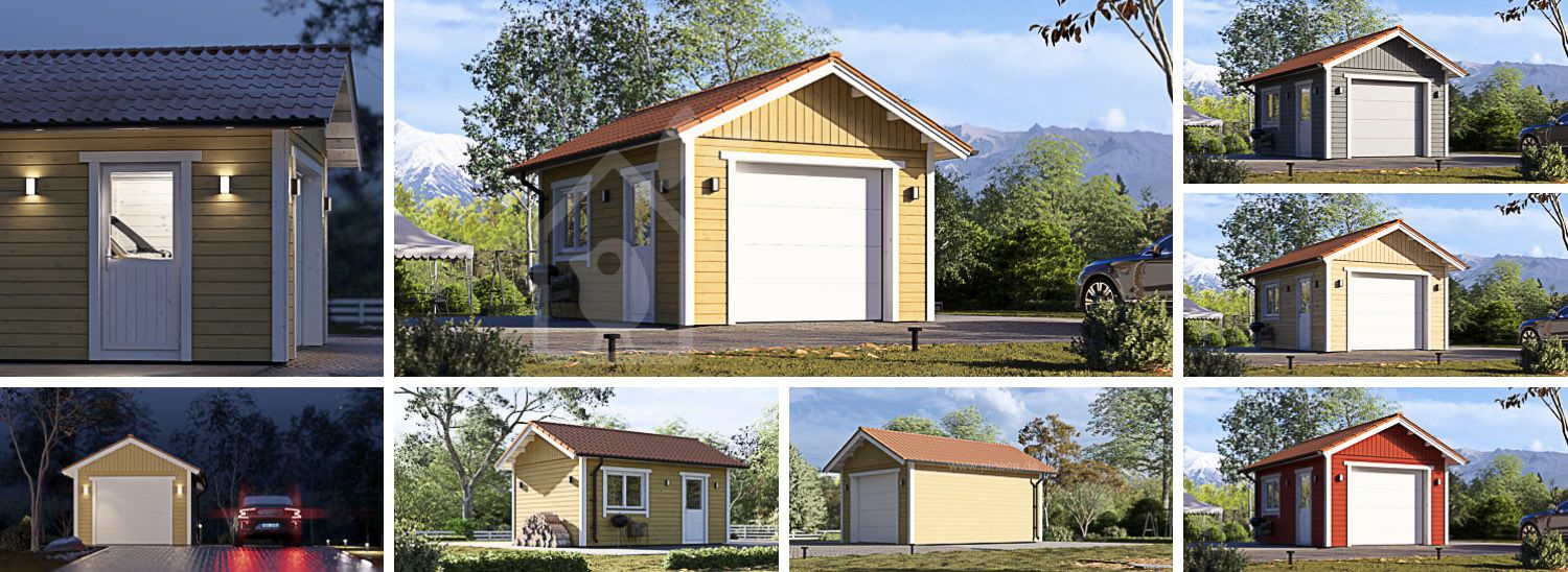 Holzgarage MIRA (66 mm + Holzverschalung), 3x5 m, 16 m² visualization 1