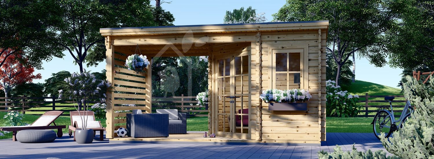 Gartenhaus aus Holz AIDA PLUS (28 mm), 5x3 m, 9 m² + 6,5 m² Terrasse visualization 1
