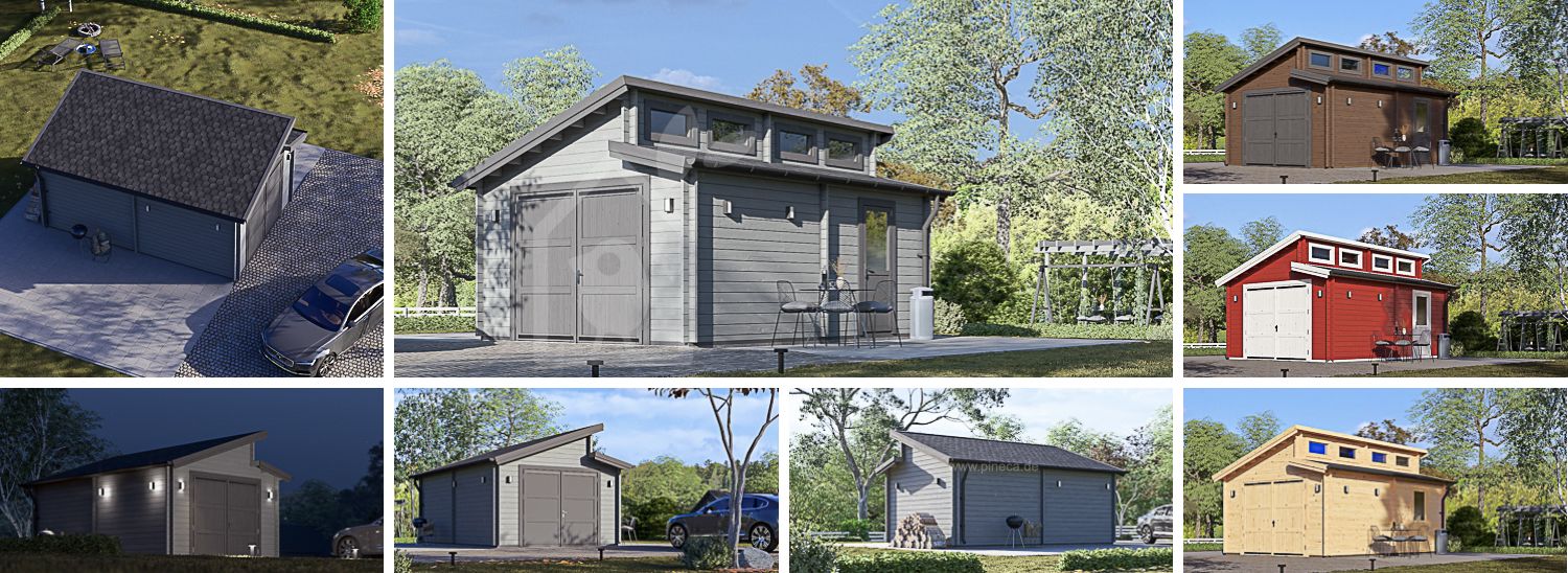 Holzgarage TWIN (44 mm), 4x6 m, 24 m² visualization 1