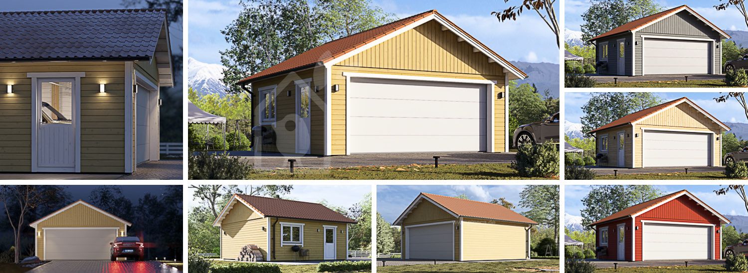 Holzgarage MIRA DUO W (66 mm + Holzverschalung), 6x6 m, 31 m² visualization 1