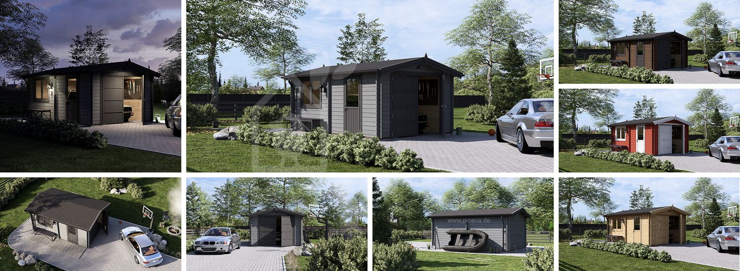 Holzgarage CLASSIC (44 mm), 3,6 x 5,4 m, 20 m² visualization 1