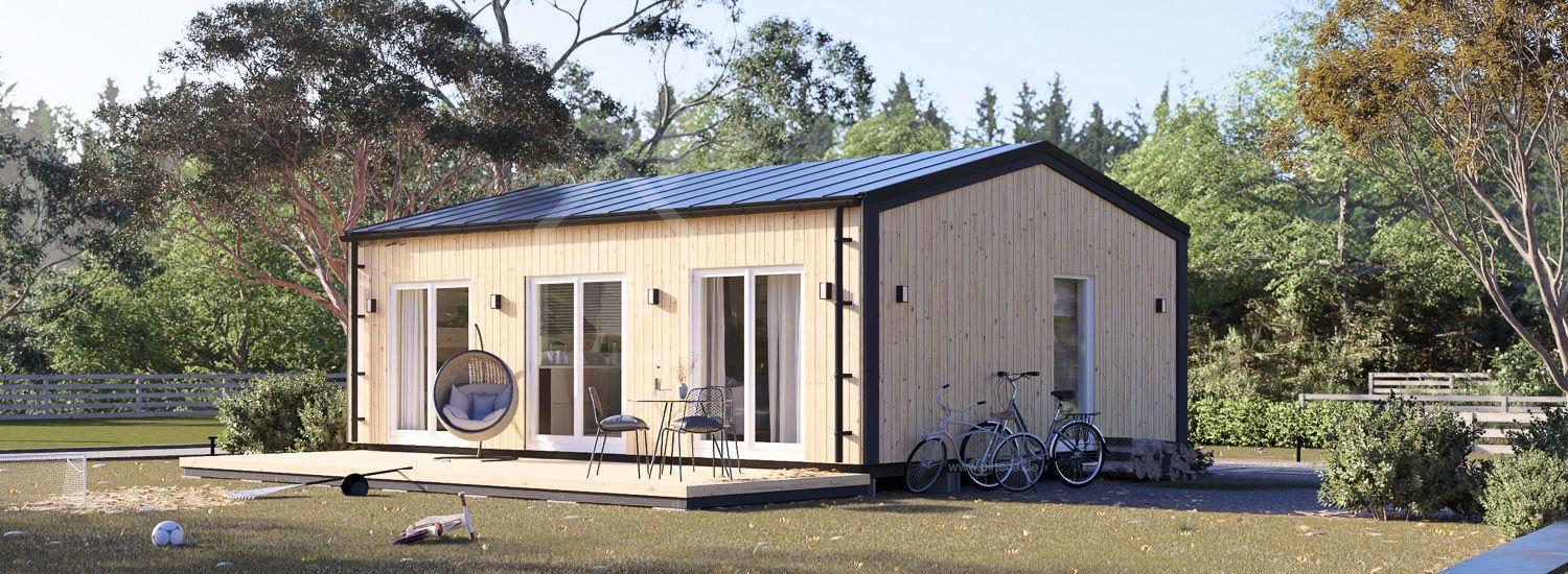 Mobilheim aus Holz ANGELA S (Isoliert, 44 mm + Holzverschalung), 6x9 m, 45 m² visualization 1